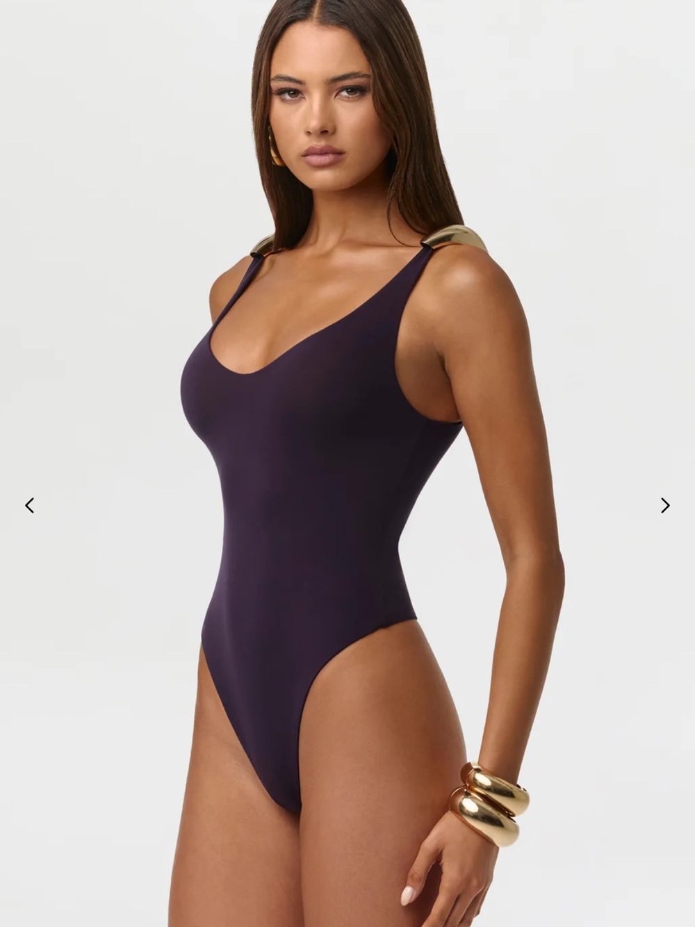 naked wardrobe Plum Scoop One-Piece with Gold Ring Straps - Picture 2 of 6